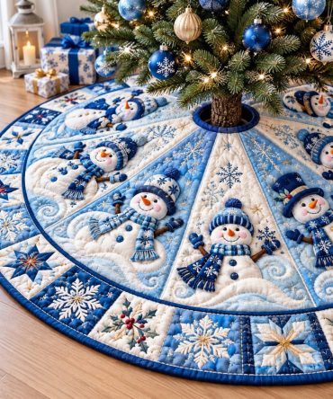Snowman Frostlight Dreams Tree Skirt — Handcrafted Winter Wonderland Skirt With Glitter Accents, Luxury Faux Fur Trim