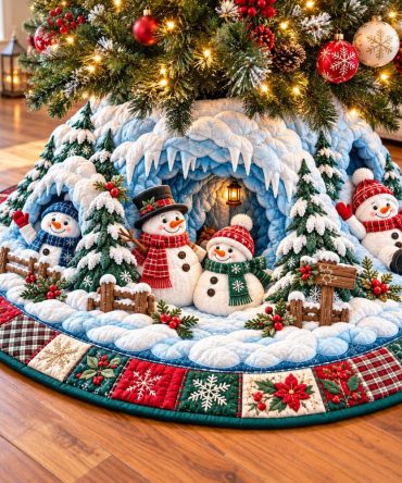 Frosty Friend Snowman Tree Skirt — Custom-Made Quilted Holiday Skirt With Classic Snowman Portrait, Reversible & Machine-Washable Options