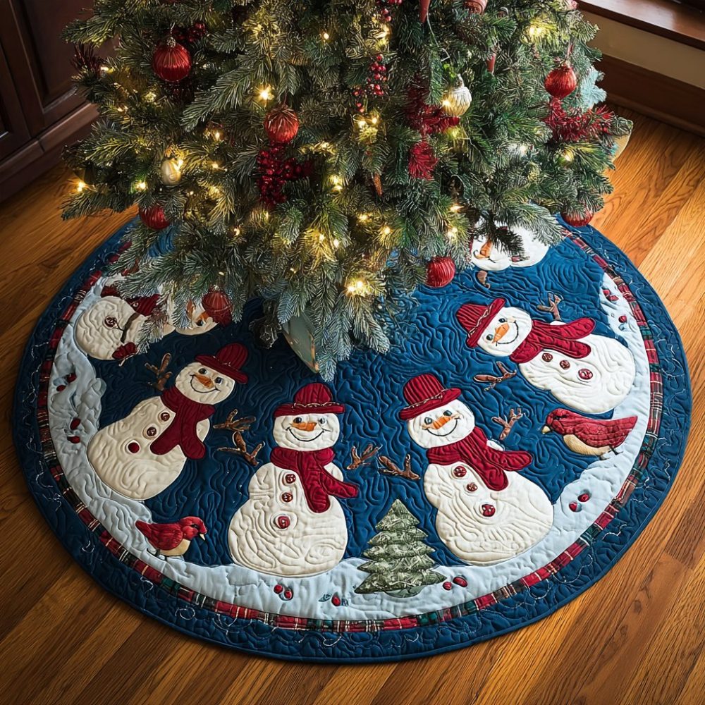 Snowman Glow Christmas Tree Skirt — Custom-Made Luminous Snowman Skirt, Handmade Holiday Decor In Multiple Sizes