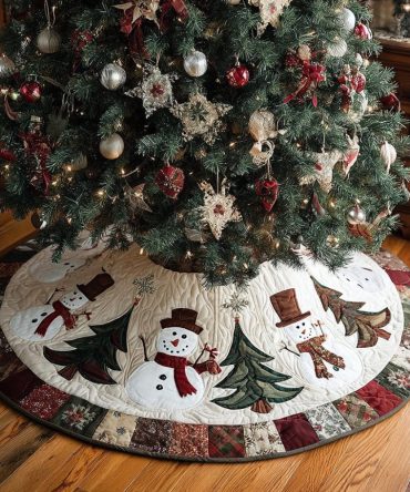 Snowman Moment Holiday Tree Skirt — Handmade Festive Christmas Collar, Custom Felt Skirt To Celebrate Winter Memories