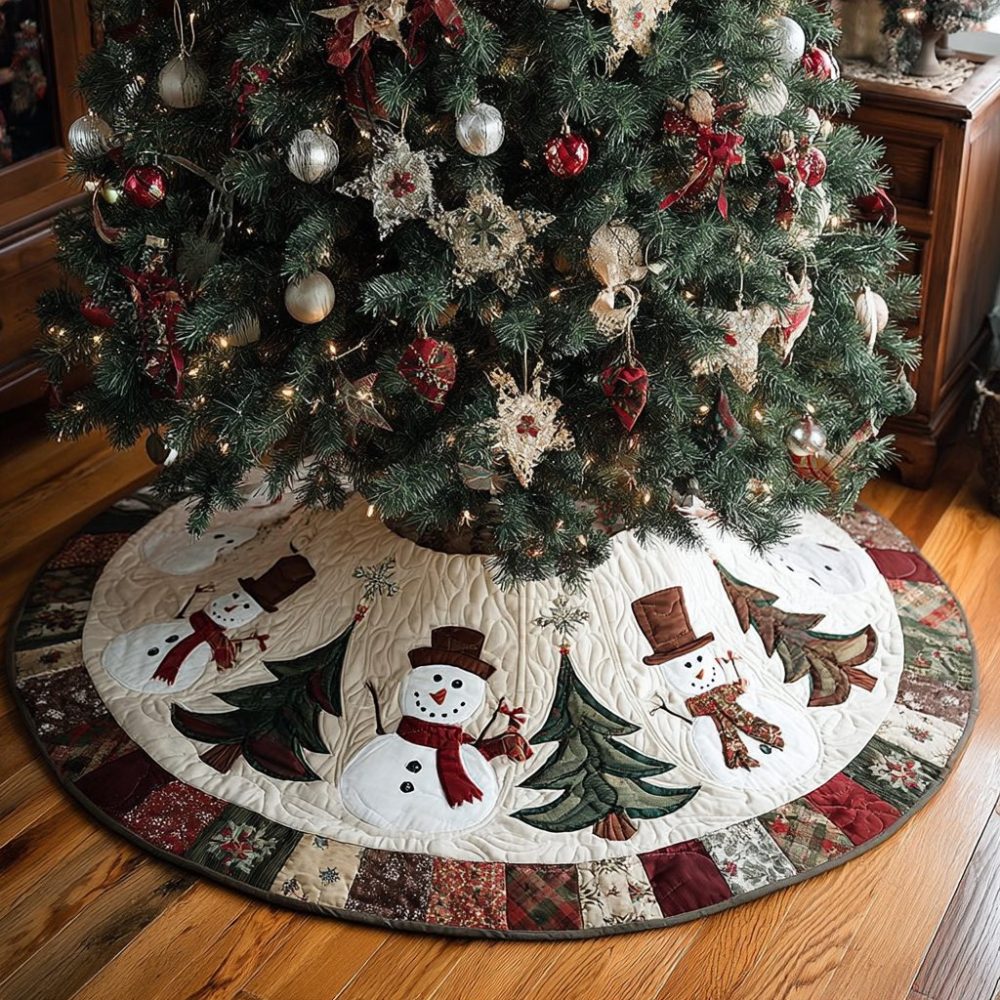 Snowman Moment Holiday Tree Skirt — Handmade Festive Christmas Collar, Custom Felt Skirt To Celebrate Winter Memories