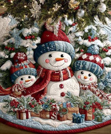 Snowman Smiles Holiday Tree Skirt — Handmade Cheerful Christmas Tree Collar, Custom Felt Decor To Brighten Seasonal Rooms