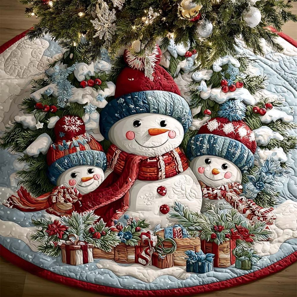 Snowman Smiles Holiday Tree Skirt — Handmade Cheerful Christmas Tree Collar, Custom Felt Decor To Brighten Seasonal Rooms