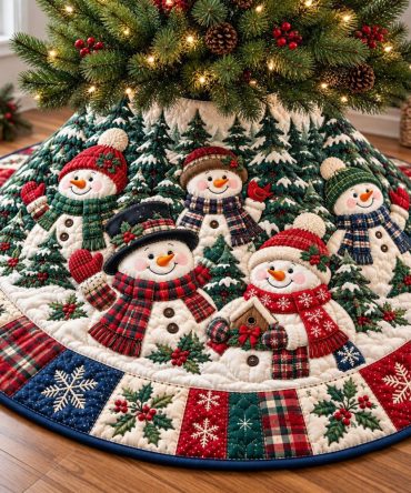 Winter Snowman Jubilee Tree Skirt - Custom-Made Cozy Holiday Decor With Cheerful Snowman Motif & Velvet Backing