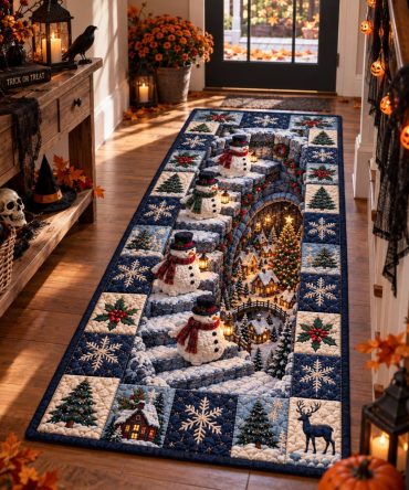 Snowmen Pathway Runner Rug — Playful Winter Hallway Carpet, Non-Slip Festive Runner, Soft Durable Material For Entryway & Kids' Areas