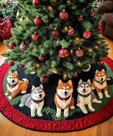 Handcrafted Snowy Akita Spirit Christmas Tree Skirt — Custom Holiday Decor For Dog Lovers, Cozy Felt Tree Collar