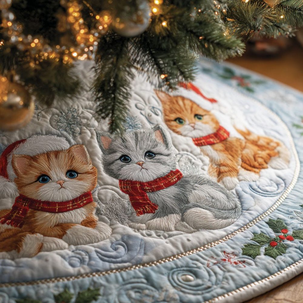 Snowy Companions Holiday Tree Skirt — Charming Animal Friends Christmas Base Cover, Plush Quilted & Custom Sizes