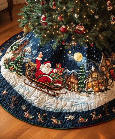 Dreamy Snowflake & Night Sky Christmas Tree Skirt — Handcrafted Snowy Dreams Holiday Base Cover, Plush & Custom