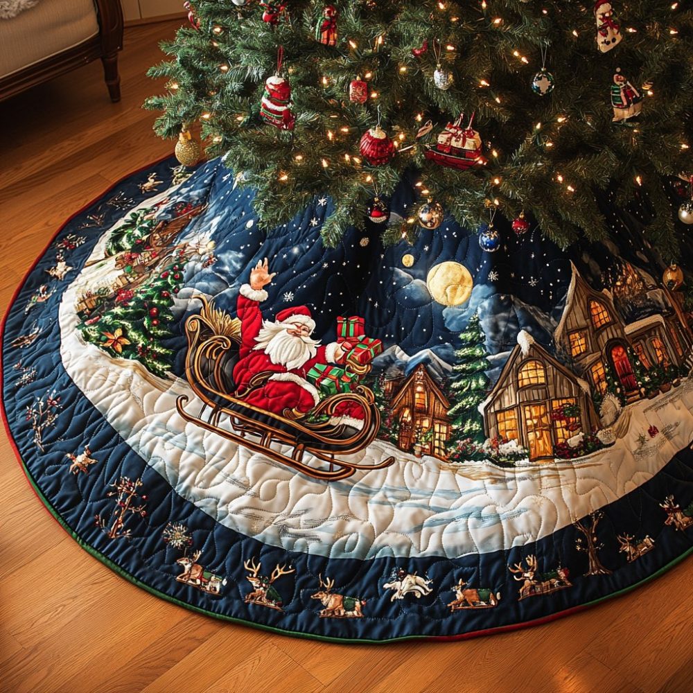 Dreamy Snowflake & Night Sky Christmas Tree Skirt — Handcrafted Snowy Dreams Holiday Base Cover, Plush & Custom
