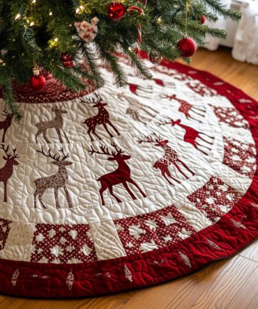 Snowy Forest Dreams Holiday Tree Skirt — Cozy Quilted Christmas Base Cover, Premium Plush For Festive Displays