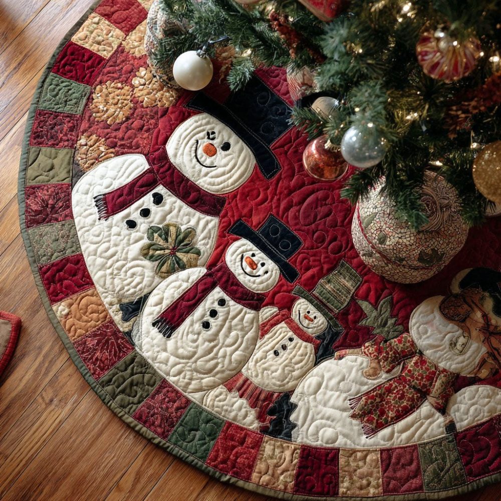 Handcrafted Snowy Forest Quilted Christmas Tree Skirt — Premium Holiday Tree Base Cover, Plush & Customizable