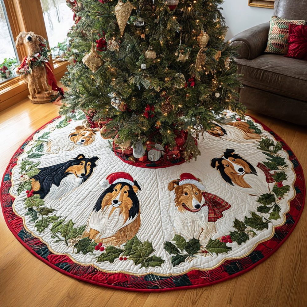 Snowy Guardian Holiday Tree Skirt — Protective Winter Scene Christmas Tree Skirt, Handmade Custom Holiday Decor, Made To Order