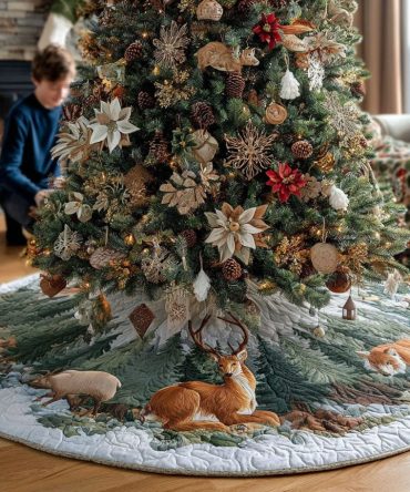 Snowy Meadow Handmade Tree Skirt — Custom Floral Winter Christmas Tree Skirt, Soft Fabric Holiday Decor, Made To Order