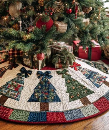 Snowy Night Custom Christmas Tree Skirt — Elegant Nighttime Winter Scene Holiday Tree Skirt, Handmade & Made To Order