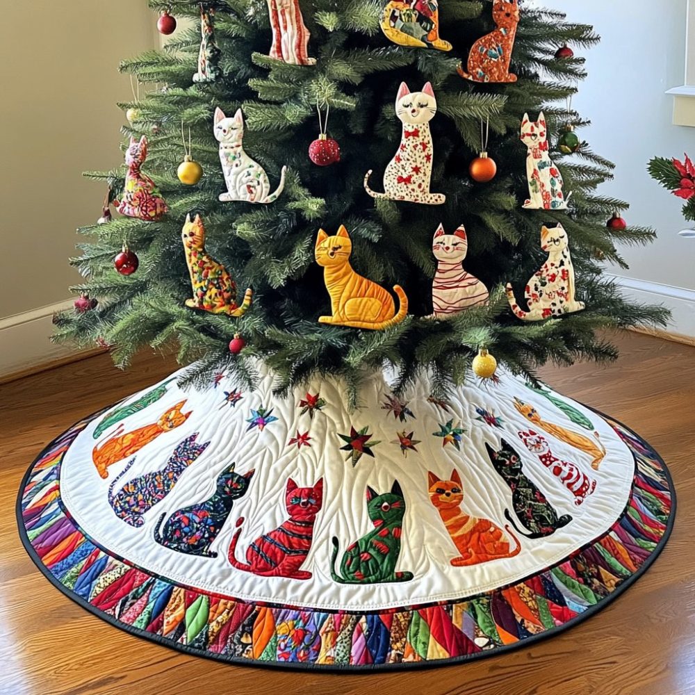Festive Snowy Paws & Presents Tree Skirt — Custom Holiday Christmas Tree Skirt With Puppy Motif, Made To Order