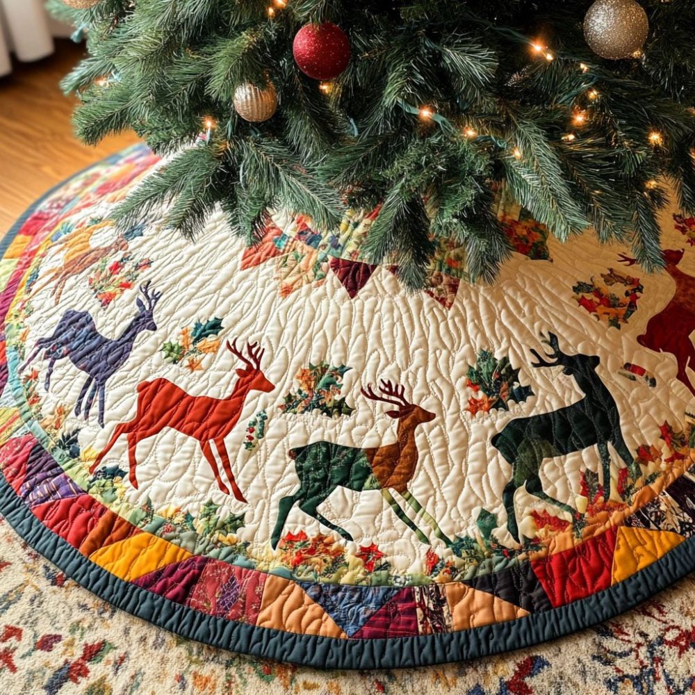 Snowy Pines Harmony Holiday Tree Skirt — Serene Pine Forest Design, Handmade Quilted Skirt, Custom Options For A Cozy Seasonal Look