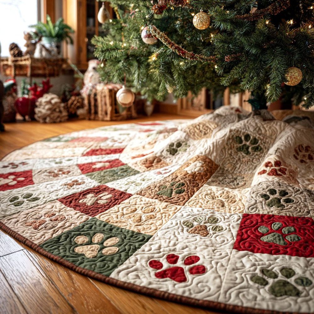 Custom Snowy Prints Holiday Tree Skirt — Handmade Christmas Tree Skirt, Festive Winter Decor & Gift-Ready