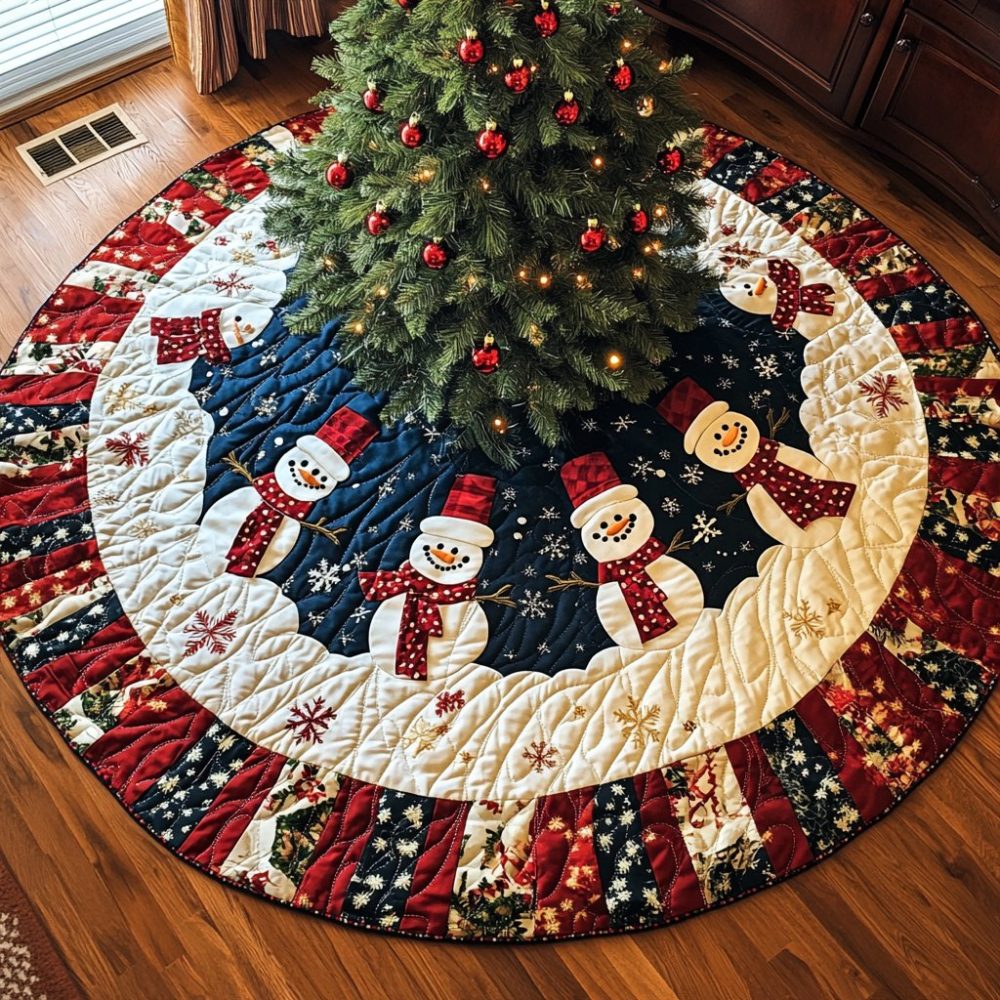Snowy Sentinel Protective Christmas Tree Skirt — Bold Winter Motif Handmade Skirt, Durable Fabric, Custom Sizes For Any Tree