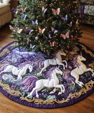 Snowy Serenade Holiday Tree Skirt With Musical Winter Motif — Handmade Seasonal Decor, Customizable, Soft Quilted Finish
