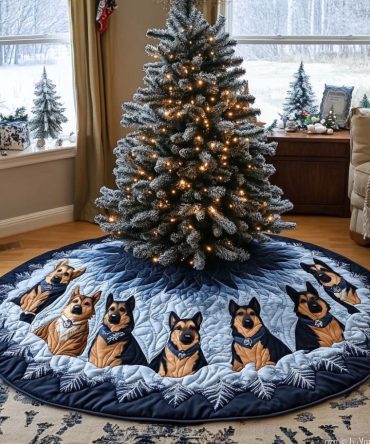 Rustic Snowy Shepherd Christmas Tree Skirt — Handcrafted Nativity-Inspired Holiday Base, Cozy Textures, Custom Measurements