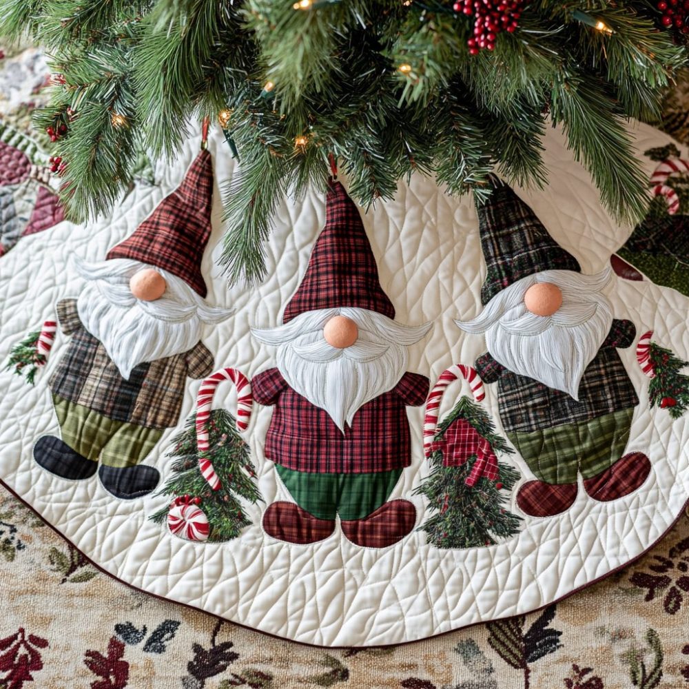 Silent Night Snowy Christmas Tree Skirt With Classic Winter Scene - Handmade, Elegant Holiday Base Mat, Custom Sizes & Colors