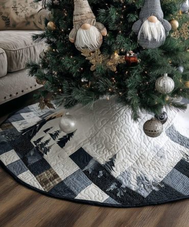 Snowy Woods Christmas Tree Skirt — Custom Cozy Woodland Tree Skirt, Handcrafted Fleece, Rustic Seasonal Home Accent