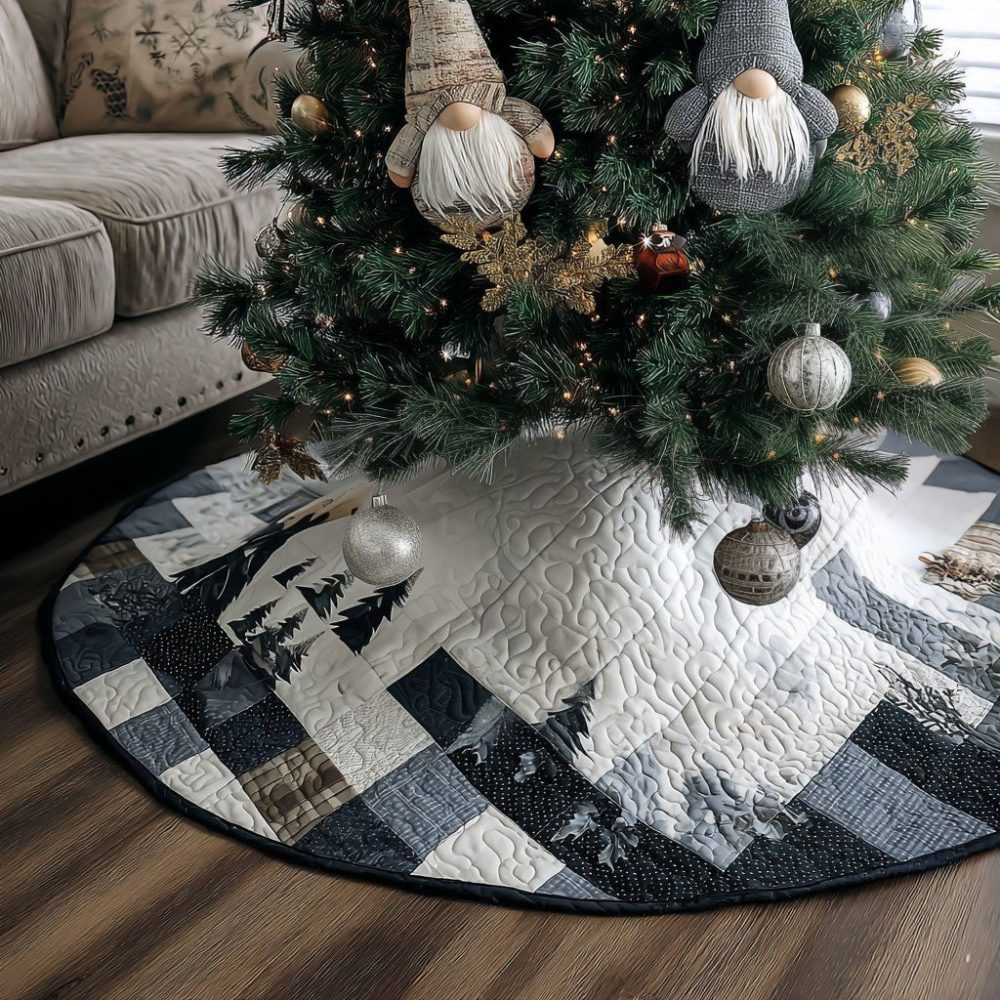 Snowy Woods Christmas Tree Skirt — Custom Cozy Woodland Tree Skirt, Handcrafted Fleece, Rustic Seasonal Home Accent