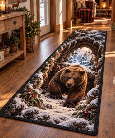 Snowy Bear Passage Runner Rug — Winter-Themed Hallway Runner With Snow Bear Design, Plush Pile, Fade-Resistant & Anti-Slip Backing
