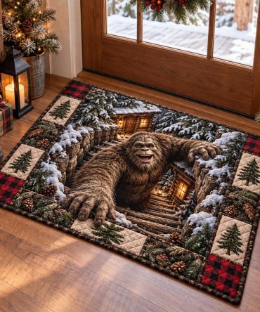 Snowy Bigfoot Hideaway Doormat - Winter-Themed Coir Welcome Mat, Ice-Resistant, Non-Slip Outdoor Rug, Seasonal Porch Decor