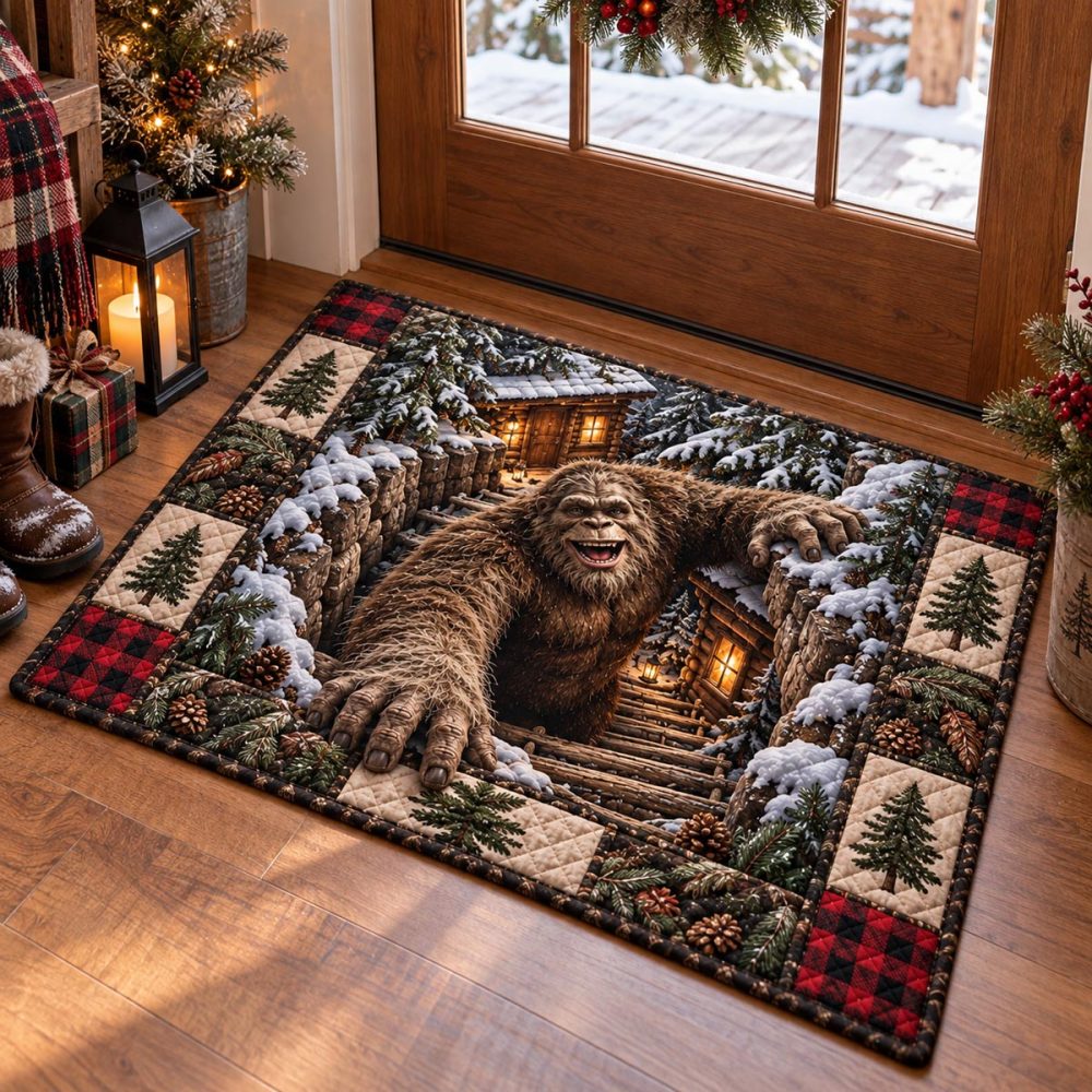 Snowy Bigfoot Hideaway Doormat - Winter-Themed Coir Welcome Mat, Ice-Resistant, Non-Slip Outdoor Rug, Seasonal Porch Decor