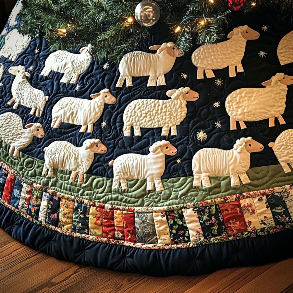 Soft Hooves Festive Tree Skirt — Handmade Cozy Fleece Christmas Skirt, Custom Sizes, Pet-Friendly Holiday Floor Mat