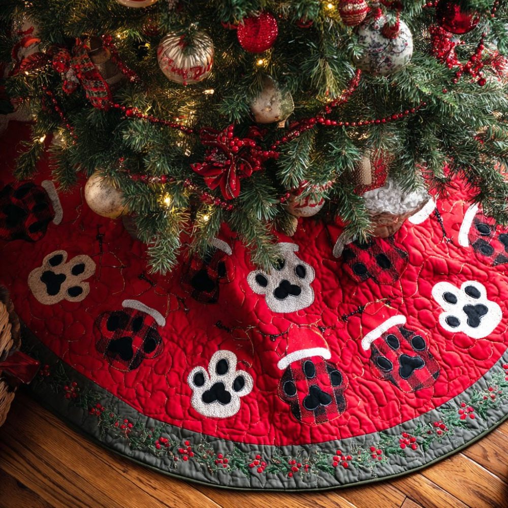 Soft Tracks Holiday Tree Skirt — Custom Plush Fleece Floor Protector, Handmade Christmas Skirt, Cozy Neutral Decor Options