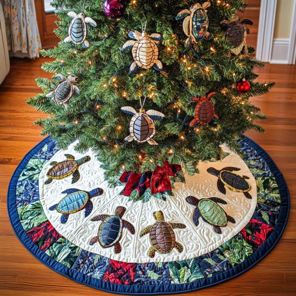 Southern Breeze Holiday Tree Skirt - Custom Coastal Spaniel Christmas Skirt, Made-To-Order, Beachy Pet-Themed Décor