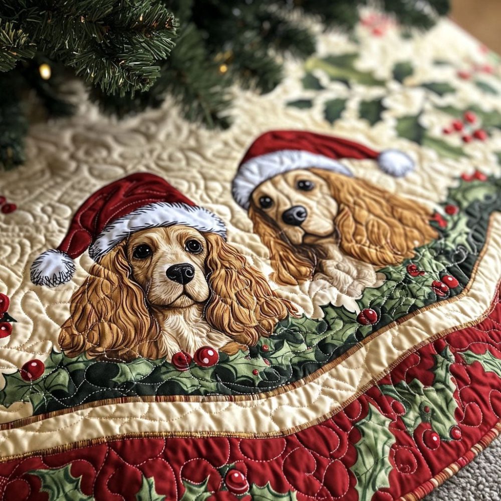 Spaniel Affection Personalized Tree Skirt - Custom Spaniel Christmas Skirt, Soft Plush Fabric, Made-To-Order Pet Décor