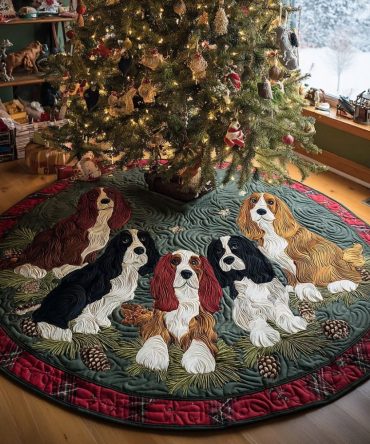 Spaniel Christmas Magic Premium Tree Skirt - Custom Made Spaniel Holiday Skirt, Personalized, Luxurious Fabric Options