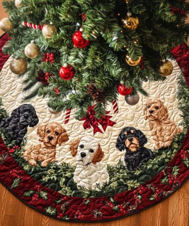 Spaniel Cozytime Personalized Tree Skirt - Custom Cozy Spaniel Christmas Skirt, Plush Fabric, Made-To-Order Gift-Ready