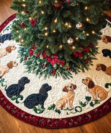 Spaniel Dreams Personalized Christmas Tree Skirt - Custom Spaniel Holiday Skirt, Soft Fabric, Made-To-Order Keepsake