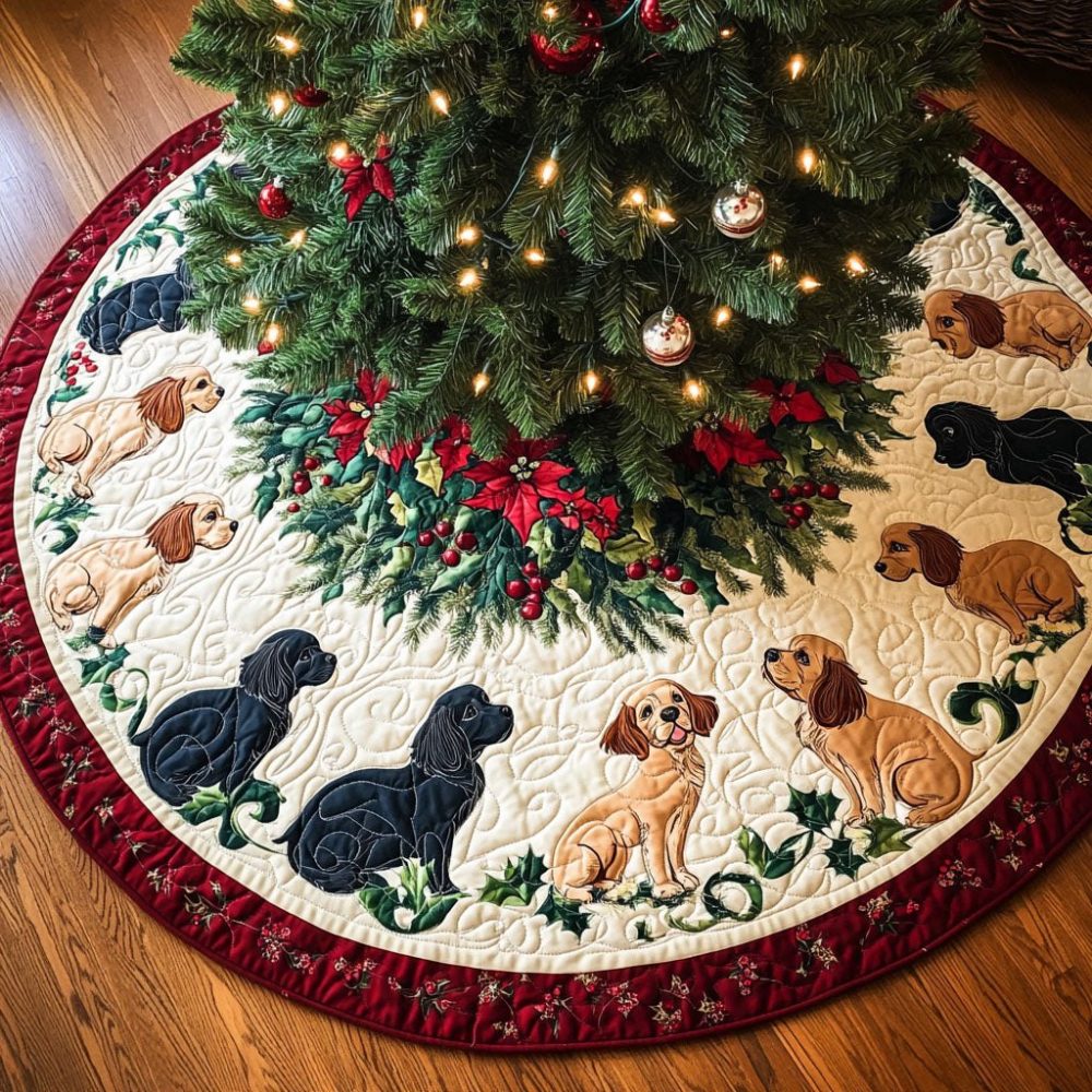 Spaniel Dreams Personalized Christmas Tree Skirt - Custom Spaniel Holiday Skirt, Soft Fabric, Made-To-Order Keepsake
