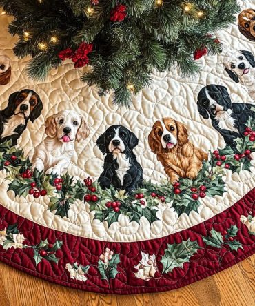 Spaniel Glow Luxury Christmas Tree Skirt - Custom Glow Spaniel Tree Skirt, Soft Plush, Personalize For Holiday Photos