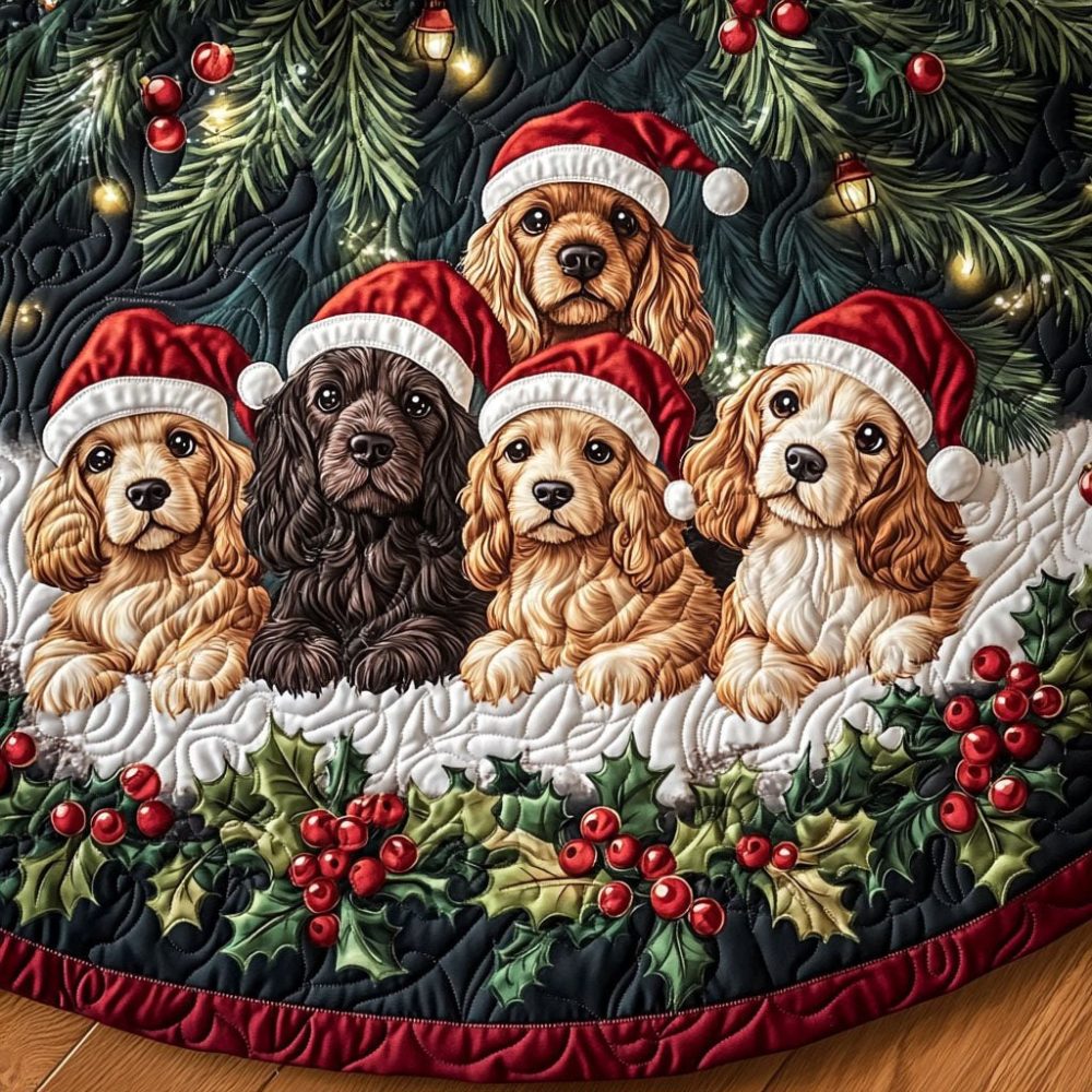 Spaniel Harmony Personalized Tree Skirt - Custom Spaniel Christmas Tree Skirt, Elegant Holiday Décor, Made To Order