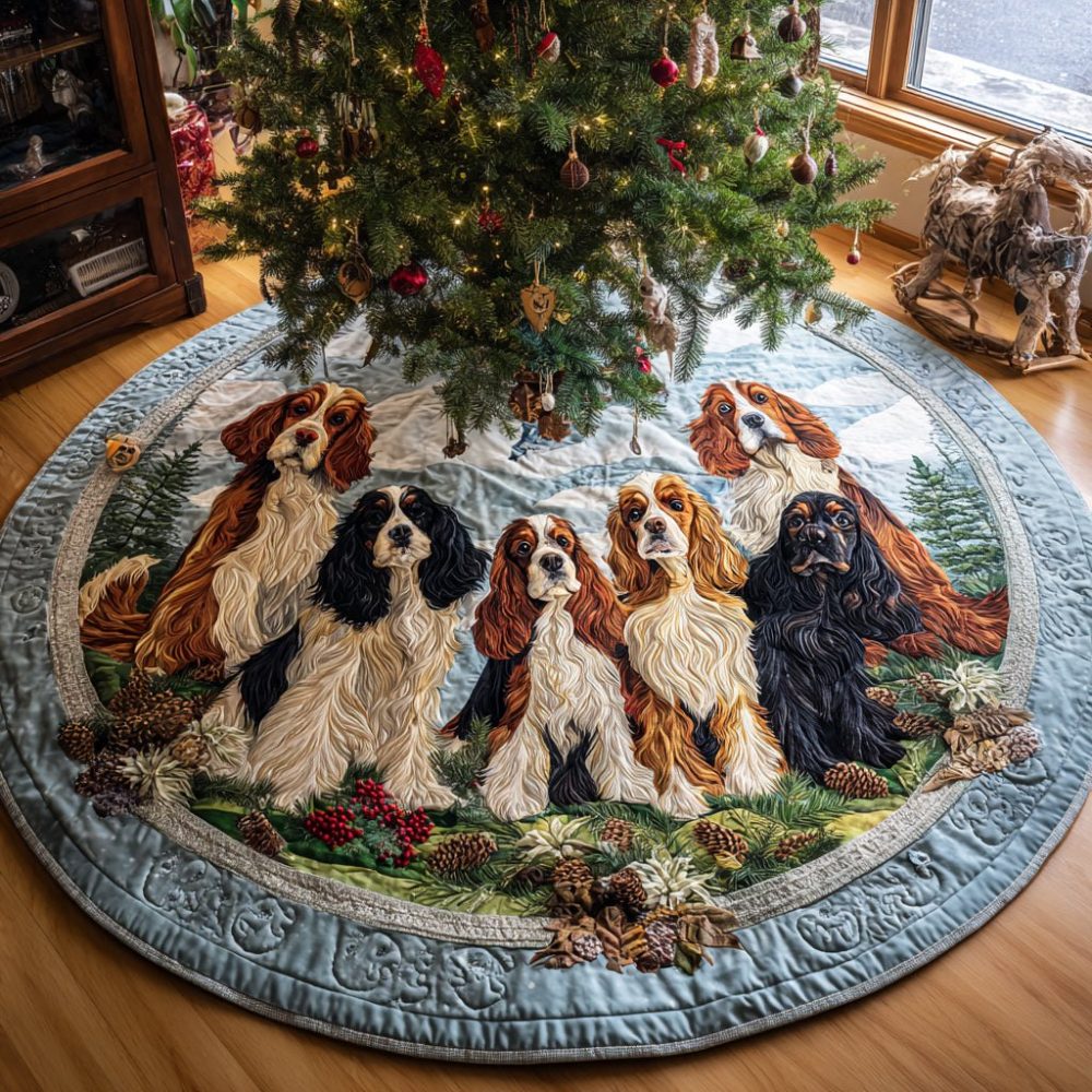 Spaniel Holiday Spirit Custom Tree Skirt - Personalized Spaniel Christmas Tree Skirt, Handcrafted Pet Holiday Decor
