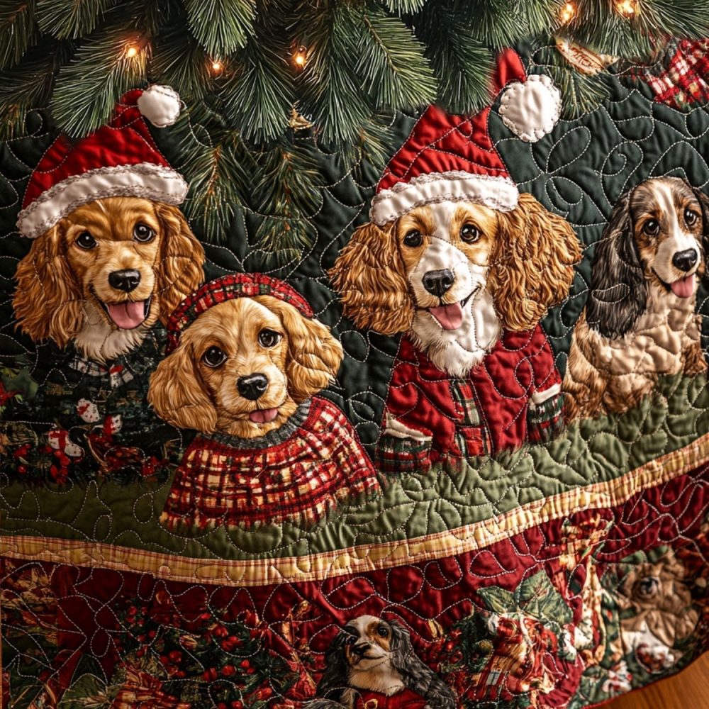 Spaniel Magic Custom Holiday Tree Skirt - Made-To-Order Spaniel Christmas Decor, Personalizable Velvet Tree Skirt