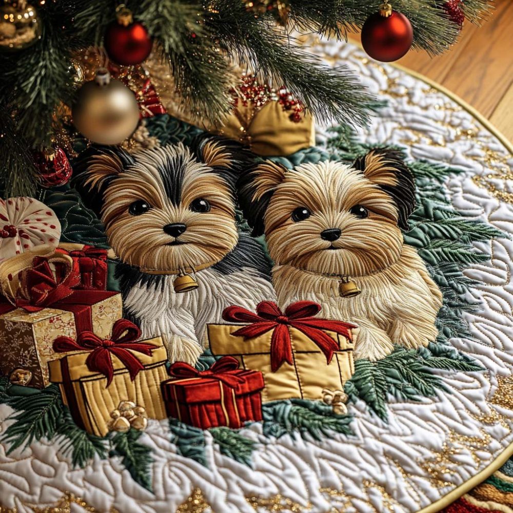 Sparkle Pup Holiday Tree Skirt — Charming Puppy Design With Glitter Details, Custom Sizing For Pet-Friendly Festive Decor