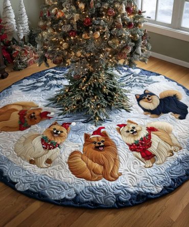 Sparkling Pom Joy Festive Tree Skirt — Pom Trim & Sparkle Accents, Custom Handmade Holiday Base Cover For Playful Seasonal Décor