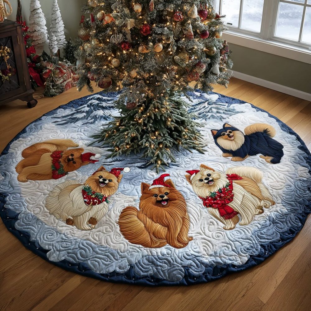 Sparkling Pom Joy Festive Tree Skirt — Pom Trim & Sparkle Accents, Custom Handmade Holiday Base Cover For Playful Seasonal Décor