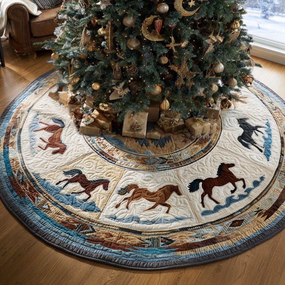 Spirit Of The Canyon Artisanal Tree Skirt — Desert-Inspired Holiday Base Cover With Western Motifs, Custom Colors & Sizes