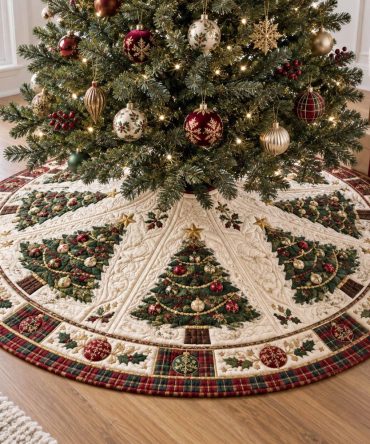 Handcrafted Spruce Joy Christmas Tree Skirt — Custom Made-To-Order Holiday Tree Base Cover, Plush & Reversible