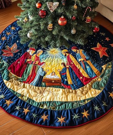 Stable Stars Rustic Tree Skirt — Hand-Sewn Star Motif On Cozy Fabric, Custom Sizes For Farmhouse & Country Christmas Decor