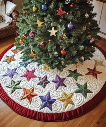 Star Motif Elegant Tree Skirt — Classic Star Pattern Holiday Base Cover, Custom Sizes & Fabric Choices For Festive Interiors