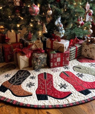 Star Spurs Western Tree Skirt — Rustic Horse & Spur Holiday Base Cover, Custom Handmade For Cowboy-Themed Christmas Decor